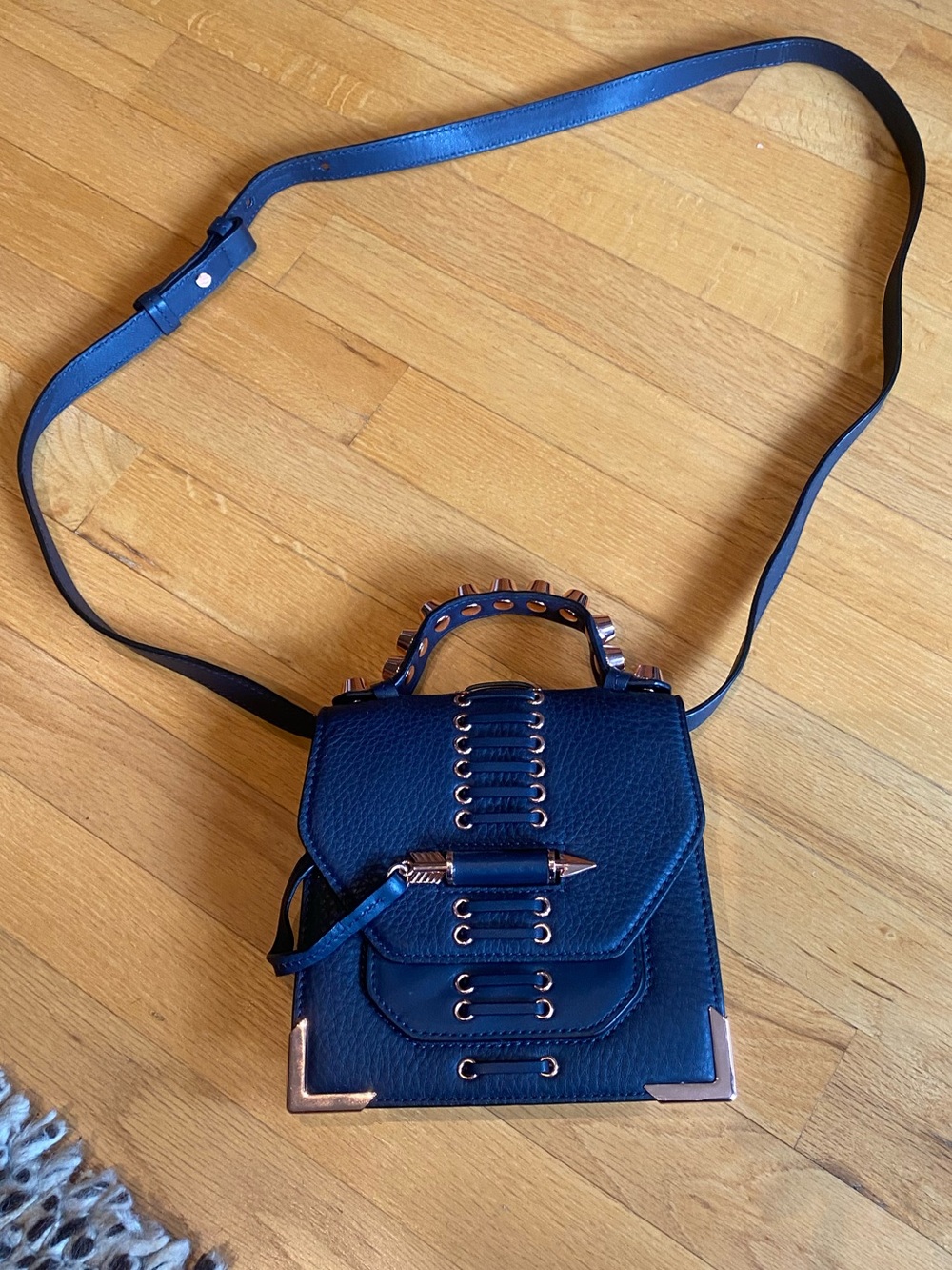 Mackage Navy Crossbody with Rose Gold Hardware